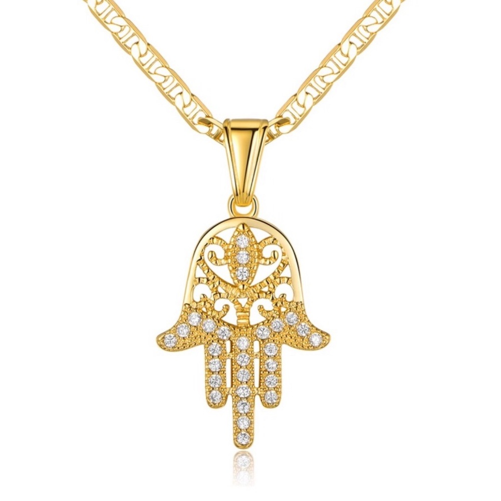 New Turkish Hamsa Hand Gold Plated Protection Pendant Charm Necklace - Picture 1 of 15